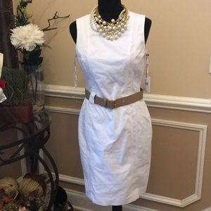 NWT Calvin Klein White Dress with Beige Belt